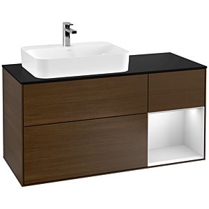 Villeroy and Boch Finion Villeroy and Boch Finion F402MTGN 120cm, cover plate black matt, shelf on the right white matt lacquer, walnut veneer