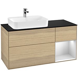 Villeroy et Boch Finion Villeroy et Boch F402MTPC 120cm, plaque de finition noir mat, étagère à droite laqué blanc mat, Oak Veneer