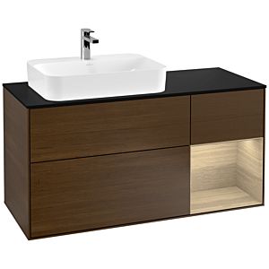 Villeroy und Boch Finion Waschtischunterschrank F402PCGN 120cm, Abdeckplatte black matt, Regal rechts Oak Veneer, Walnut veneer