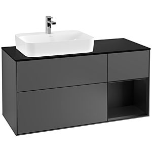 Villeroy und Boch Finion Waschtischunterschrank F402PDGK 120cm, Abdeckplatte black matt, Regal rechts Black matt lacquer, Anthracite matt