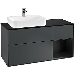 Villeroy et Boch Finion Villeroy et Boch F402PDHG 120cm, plaque de finition noir mat, étagère à droite laqué noir mat, Midnight Blue Matt Lacquer