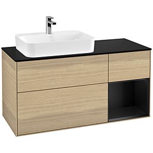 Villeroy und Boch Finion Waschtischunterschrank F402PDPC 120cm, Abdeckplatte black matt, Regal rechts Black matt lacquer, Oak Veneer