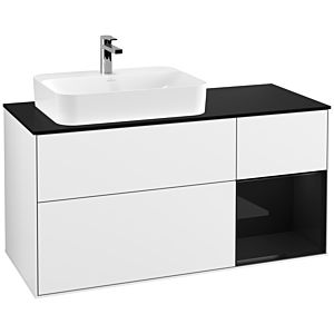 Villeroy und Boch Finion Waschtischunterschrank F402PHGF 120cm, Abdeckplatte black matt, Regal rechts Glossy Black Lacquer, Glossy white lacquer