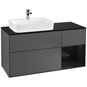 Villeroy und Boch Finion Waschtischunterschrank F402PHGK 120cm, Abdeckplatte black matt, Regal rechts Glossy Black Lacquer, Anthracite matt