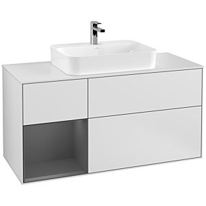 Villeroy und Boch Finion Waschtischunterschrank F411GKMT 120cm, Abdeckplatte white matt, Regal links Anthracite matt, White matt lacquer