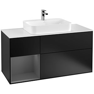 Villeroy und Boch Finion Waschtischunterschrank F411GKPD 120cm, Abdeckplatte white matt, Regal links Anthracite matt, Black matt lacquer