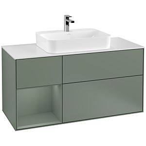 Villeroy et Boch Finion Villeroy et Boch F411GMGM 120cm, plaque de finition blanc mat, étagère à gauche Olive Matt Lacquer , Olive Matt Lacquer