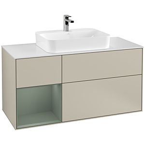 Villeroy and Boch Finion Villeroy and Boch Finion F411GMHH 120cm, cover plate matt white, shelf on the left Olive Matt Lacquer , Sand Matt Lacquer