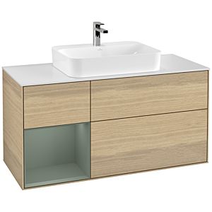 Villeroy and Boch Finion Villeroy and Boch Finion F411GMPC 120cm, cover plate matt white, shelf on the left Olive Matt Lacquer , Oak Veneer