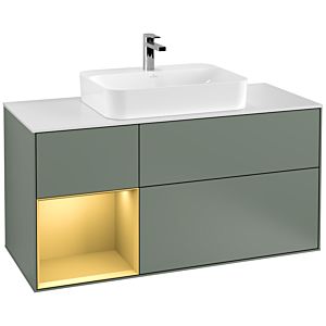 Villeroy and Boch Finion Villeroy and Boch Finion F411HFGM 120cm, cover plate white matt, shelf left gold matt, Olive Matt Lacquer