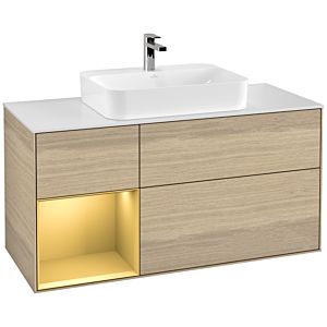 Villeroy et Boch Finion Villeroy et Boch F411HFPC 120cm, couvercle blanc mat, étagère gauche or mat, Oak Veneer