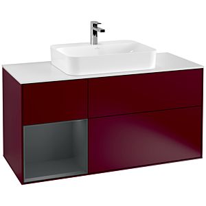 Villeroy und Boch Finion Waschtischunterschrank F411HGHB 120cm, Abdeckplatte white matt, Regal links Midnight Blue Matt Lacquer, Peony Matt