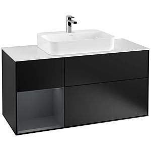 Villeroy und Boch Finion Waschtischunterschrank F411HGPD 120cm, Abdeckplatte white matt, Regal links Midnight Blue Matt Lacquer, Black matt lacquer