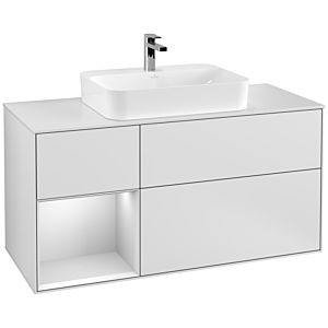 Villeroy et Boch Finion Villeroy et Boch F411MTMT 120cm, plaque de recouvrement blanc mat, étagère gauche laqué blanc mat, laqué blanc mat