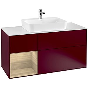 Villeroy et Boch Finion Villeroy et Boch F411PCHB 120cm, plaque de finition blanc mat, étagère à gauche Oak Veneer , Peony Matt