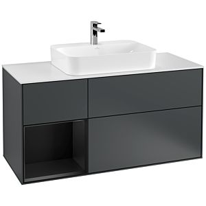 Villeroy et Boch Finion Villeroy et Boch F411PDHG 120cm, plaque de recouvrement blanc mat, étagère gauche laqué noir mat, Midnight Blue Matt Lacquer