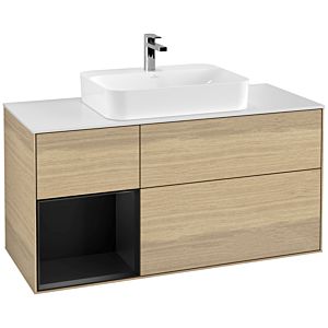 Villeroy et Boch Finion Villeroy et Boch F411PDPC 120cm, plaque de finition blanc mat, étagère gauche laqué noir mat, Oak Veneer