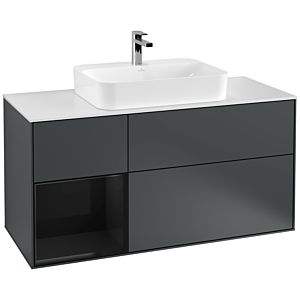 Villeroy und Boch Finion Waschtischunterschrank F411PHHG 120cm, Abdeckplatte white matt, Regal links Glossy Black Lacquer, Midnight Blue Matt Lacquer