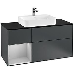 Villeroy und Boch Finion Waschtischunterschrank F412GJHG 120cm, Abdeckplatte black matt, Regal links Light grey matt, Midnight Blue Matt Lacquer