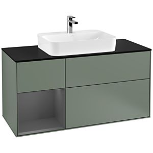 Villeroy et Boch Finion Villeroy et Boch F412GKGM 120cm, plaque de finition noir mat, étagère gauche anthracite mat, Olive Matt Lacquer
