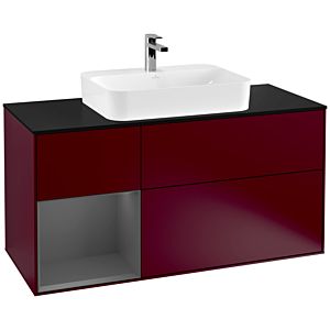 Villeroy et Boch Finion Villeroy et Boch F412GKHB 120cm, plaque de finition noir mat, étagère gauche anthracite mat, Peony Matt