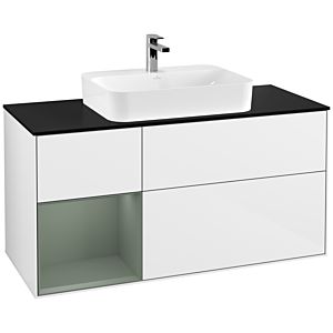 Villeroy et Boch Finion Villeroy et Boch F412GMGF 120cm, plaque de finition noir mat, étagère gauche Olive Matt Lacquer , laqué blanc brillant