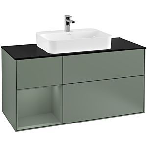 Villeroy et Boch Finion Villeroy et Boch F412GMGM 120cm, plaque de finition noir mat, étagère gauche Olive Matt Lacquer , Olive Matt Lacquer