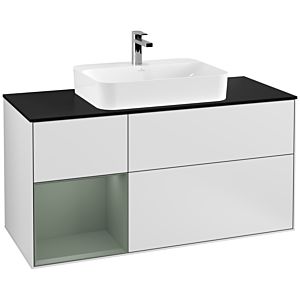 Villeroy et Boch Finion Villeroy et Boch F412GMMT 120cm, plaque de finition noir mat, étagère gauche Olive Matt Lacquer , laqué blanc mat