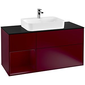 Villeroy und Boch Finion Waschtischunterschrank F412HBHB 120cm, Abdeckplatte black matt, Regal links Peony, Peony Matt