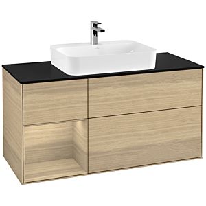 Villeroy und Boch Finion Waschtischunterschrank F412PCPC 120cm, Abdeckplatte black matt, Regal links Oak Veneer, Oak Veneer