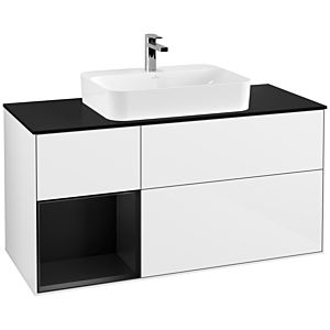 Villeroy et Boch Finion Villeroy et Boch F412PDGF 120cm, plaque de finition noir mat, étagère gauche laqué noir mat, laqué blanc brillant