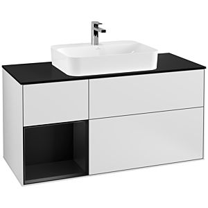 Villeroy et Boch Finion Villeroy et Boch F412PDMT 120cm, plaque de finition noir mat, étagère gauche laqué noir mat, laqué blanc mat