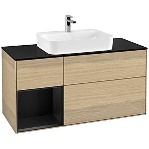 Villeroy et Boch Finion Villeroy et Boch F412PDPC 120cm, plaque de finition noir mat, étagère gauche laqué noir mat, Oak Veneer