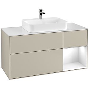 Villeroy and Boch Finion Villeroy and Boch Finion F421GFHH 120cm, cover plate matt white, shelf on the right Glossy white lacquer, Sand Matt Lacquer