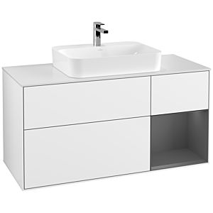 Villeroy et Boch Finion Villeroy et Boch F421GKGF 120cm, plaque de finition blanc mat, étagère à droite anthracite mat, laqué blanc brillant