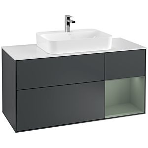 Villeroy et Boch Finion Villeroy et Boch F421GMHG 120cm, plaque de finition blanc mat, étagère à droite Olive Matt Lacquer , Midnight Blue Matt Lacquer