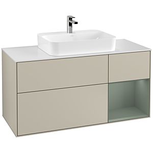 Villeroy and Boch Finion Villeroy and Boch Finion F421GMHH 120cm, cover plate matt white, shelf on the right Olive Matt Lacquer , Sand Matt Lacquer