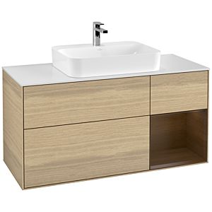 Villeroy et Boch Finion Villeroy et Boch F421GNPC 120cm, plaque de finition blanc mat, étagère droite placage noyer, Oak Veneer