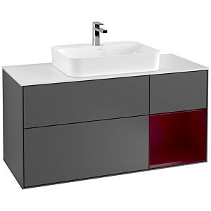 Villeroy und Boch Finion Waschtischunterschrank F421HBGK 120cm, Abdeckplatte white matt, Regal rechts Peony, Anthracite matt