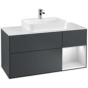 Villeroy et Boch Finion Villeroy et Boch F421MTHG 120cm, plaque de finition blanc mat, étagère à droite laqué blanc mat, Midnight Blue Matt Lacquer