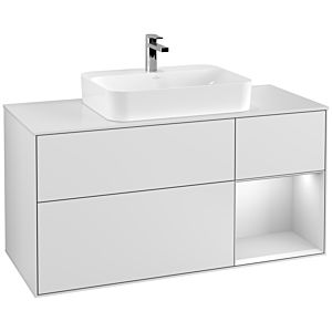 Villeroy and Boch Finion Villeroy and Boch Finion F421MTMT 120cm, cover plate white matt, shelf on the right white matt lacquer, white matt lacquer