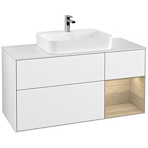 Villeroy et Boch Finion Villeroy et Boch F421PCGF 120cm, plaque de finition blanc mat, étagère à droite Oak Veneer , laqué blanc brillant