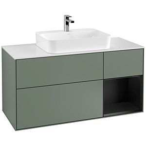 Villeroy and Boch Finion Villeroy and Boch Finion F421PDGM 120cm, cover plate white matt, shelf on the right black matt lacquer, Olive Matt Lacquer