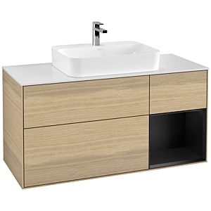 Villeroy et Boch Finion Villeroy et Boch F421PDPC 120cm, plaque de finition blanc mat, étagère à droite laqué noir mat, Oak Veneer