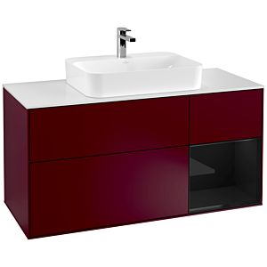 Villeroy und Boch Finion Waschtischunterschrank F421PHHB 120cm, Abdeckplatte white matt, Regal rechts Glossy Black Lacquer, Peony Matt