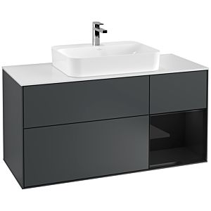 Villeroy und Boch Finion Waschtischunterschrank F421PHHG 120cm, Abdeckplatte white matt, Regal rechts Glossy Black Lacquer, Midnight Blue Matt Lacquer
