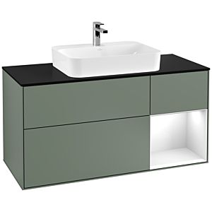 Villeroy and Boch Finion Villeroy and Boch Finion F422GFGM 120cm, cover plate black matt, shelf on the right Glossy white lacquer, Olive Matt Lacquer