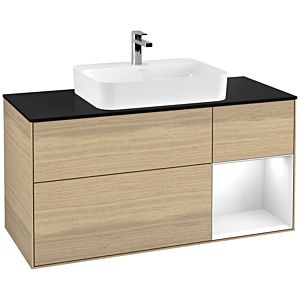 Villeroy and Boch Finion Villeroy and Boch Finion F422GFPC 120cm, cover plate black matt, shelf right Glossy white lacquer, Oak Veneer