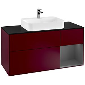 Villeroy und Boch Finion Waschtischunterschrank F422GKHB 120cm, Abdeckplatte black matt, Regal rechts Anthracite matt, Peony Matt