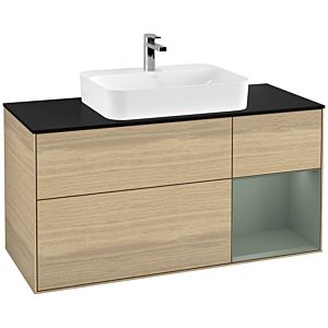 Villeroy et Boch Finion Villeroy et Boch F422GMPC 120cm, plaque de finition noir mat, étagère à droite Olive Matt Lacquer , Oak Veneer